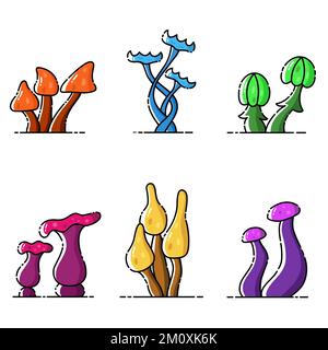 Set aus verschiedenen Formen, Farbe Magische Pilze auf weißem Hintergrund. Stock Vektor