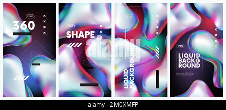 Abstrakter Hintergrund mit flüssigem Spritzer Regenbogen Benzin Spill Bubble, schillernder holografischer Gradient farbenfrohe Flüssigkeit 3D Formen, moderne Vektorkunst Stock Vektor