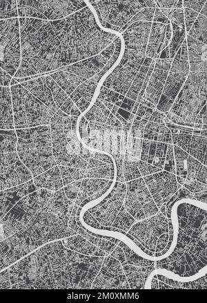 Stadtplan Bangkok, monochromer detaillierter Plan, Vektordarstellung Stock Vektor