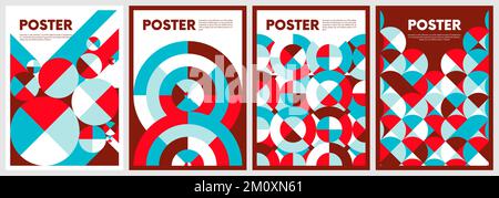 Muster in trendy Flachform aus Kreisen, farbenfrohe Vektordarstellung inspiriert von Bauhaus, minimalistische abstrakte Kunst mit geometrischen Formen, modulare Komposition Stock Vektor