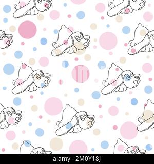 Hunde zeichnen mit pastellfarbenen Punkten isoliertes nahtloses Vektormuster Stock Vektor