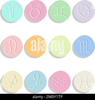 Pastellfarbene Horoskop-Zeichen auf isolierten Kreisen Stock Vektor