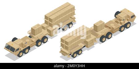 Isometrisches mobiles Boden-Luft-Raketensystem oder Raketensystem MIM-104 Patriot. Amerikanisches Boden-Luft-Raketensystem, entwickelt von Raytheon Stock Vektor