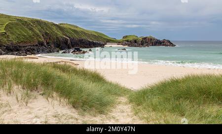 Blick von den Dünen von Mangersta Beach, Mangersta, Lewis, Isle of Lewis, Hebriden, Outer Hebrides, Western Isles, Schottland, Großbritannien Stockfoto