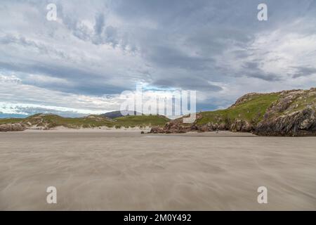 Dünen, Felsen und Sand Drift, Uig Beach, Uig, Lewis, Isle of Lewis, Hebriden, Äußere Hebriden, Westliche Inseln, Schottland, Vereinigtes Königreich Stockfoto