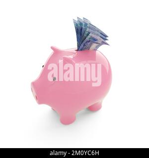 Kuwait-Dinar in Pink Piggy Bank, Geld in Sparschwein, Sparkonzept, 3D-Rendering Stockfoto