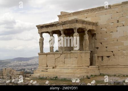 Athen, Athen, Grecja, Griechenland, Akropolis, Akropolis; Erechtheion, Erecteón, Erechtejon, Veranda der Jungfrauen, die Karyatiden, Kariatydy Stockfoto