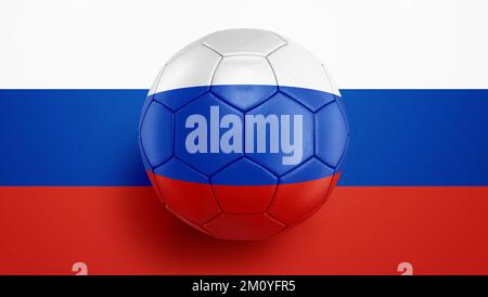 Russische Fußballflagge auf russischem Flaggenhintergrund. 3D Abbildung Stockfoto