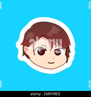 Süße Illustration Chibi Anime Cartoon Boy Happy smile Gesicht Web Sticker Symbol Maskottchen Logo zucken Emote Stock Vektor