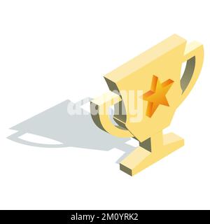 Isometrisches Symbol Für Becher. Goldene Tasse mit Schattenvektordarstellung Stock Vektor