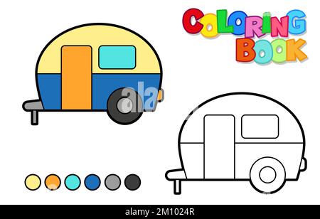 Vektordarstellung eines alten Wohnwagens. Symbolstil mit schwarzem Umriss. Malbuch für Kinder Stock Vektor