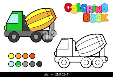 Vektordarstellung eines Zementmischers. Symbolstil mit schwarzem Umriss. Malbuch für Kinder Stock Vektor