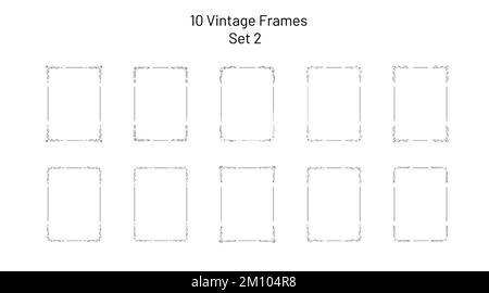 Set mit 10 einzigartigen, kunstvoll verzierten Retro-Rahmen, florierenden Ecken und exklusiven Vorlagen Stock Vektor