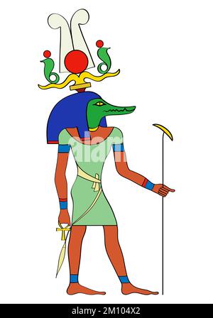 Sobek - Krokodilgott der Stärke und Macht im alten Ägypten geht es bei einigen Mythen um Sobek als den Schöpfer der Welt Stockfoto