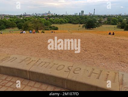 Auf Primrose Hill, Panorama, Pano, London, England, Großbritannien, von , ITS, 2., höchster Punkt, NW3 Stockfoto