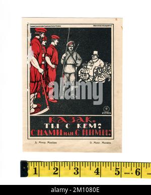 Der Kosaken, zu wem gehörst du? Mit uns oder mit ihnen?“ (Russisch: Казак, ты с кем? С нами или с ними?) Poster von Dmitry Moor, erstmals 1920 in der UdSSR veröffentlicht. Stockfoto