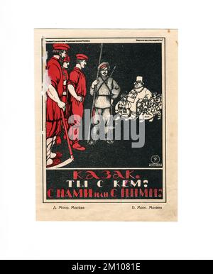 Der Kosaken, zu wem gehörst du? Mit uns oder mit ihnen?“ (Russisch: Казак, ты с кем? С нами или с ними?) Poster von Dmitry Moor, erstmals 1920 in der UdSSR veröffentlicht. Stockfoto