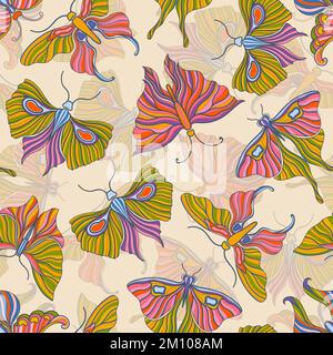 Nahtloses Schmetterlingsmuster im Vintage-Stil. Art déco, neues 1920-1930-Design. Stock Vektor