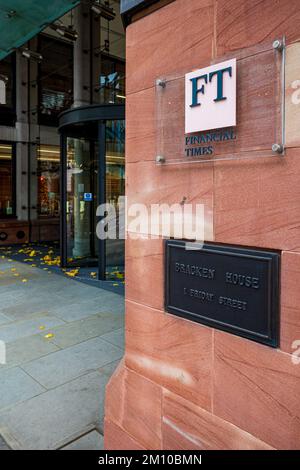 FT London HQ Financial Times Hauptsitz im Bracken House im City of London Financial District. 2019 kehrte die FT in ihre historische Heimat zurück. Stockfoto