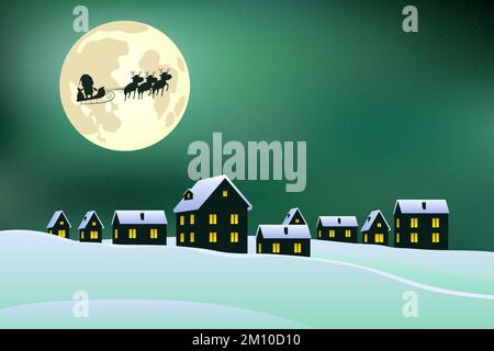 Der Weihnachtsmann fliegt im Rentierschlitten. Vektordarstellung. Stock Vektor