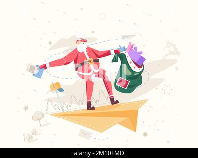 Lustiger Weihnachtsmann fröhlicher Weihnachtsbaum Happy New Year Celebration Geschenk Weihnachten Postkarte Weihnachten Website Illustration Stockfoto