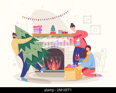 Lustiger Weihnachtsmann fröhlicher Weihnachtsbaum Happy New Year Celebration Geschenk Weihnachten Postkarte Weihnachten Website Illustration Stockfoto