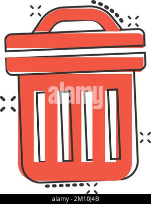 Mülltonne im Comic-Stil. Recyceln Sie Cartoon-Vektor-Illustration auf weißem isolierten Hintergrund. Papierkorb Splash-Effekt Zeichen Geschäftskonzept. Stock Vektor