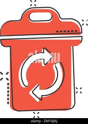 Mülltonne im Comic-Stil. Recyceln Sie Cartoon-Vektor-Illustration auf weißem isolierten Hintergrund. Papierkorb Splash-Effekt Zeichen Geschäftskonzept. Stock Vektor