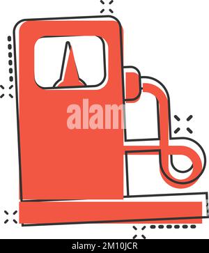 Kraftstoffpumpe Symbol im Comic-Stil. Tankstelle Cartoon Zeichen Vektor-Illustration auf weißem isolierten Hintergrund. Geschäftskonzept mit Benzinspritzer. Stock Vektor