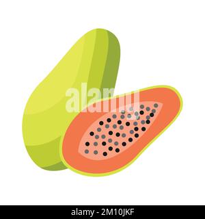 Clip-Art-Darstellung mit Papaya Flat-Design, isoliert auf weißem Hintergrund Stock Vektor