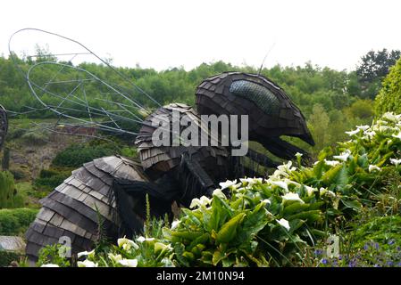 Bombus die Riesenbiene Metall Skulptur beim Eden Project, Cornwall, England, Großbritannien. Stockfoto