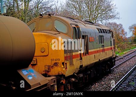 Klasse 37419 im Rail Head Treatment Train in Poppleton, North Yorkshire, England Stockfoto