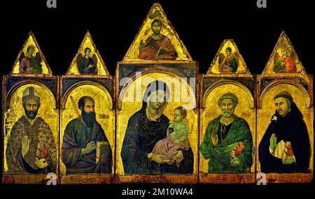 Madonna und Kind mit Heiligen 1300 von Duccio di Buoninsegna, 1255-1318 christliche Kunst, Italien, Italienisch. Stockfoto