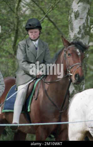 11. April 1993 Zara Phillips (im Alter von 11 Jahren) Osterreiten im Schloss Windsor Stockfoto