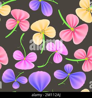 Nahtloses farbenfrohes Blumenmuster, isoliert auf grauem Hintergrund Stockfoto