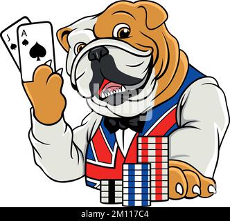 Englische Bulldog-Figur Spiel Blackjack im Casino Stock Vektor