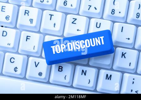Text wird angezeigt Top Discount. Geschäftsidee Bestpreisgarantie Hot Items Crazy Sale Promotions Stockfoto