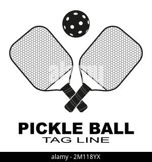 Pinckle-Ball-Vektordarstellung mit Paddel und Text. Illustration zum Erstellen von Logos oder für das Design von T-Shirts. Klassische Schwarz-Weiß-Illustration Stock Vektor