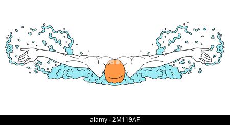 Vektordarstellung. Sportlicher Sportler schwimmt auf weißem Hintergrund. Schmetterlingstechniken Stock Vektor