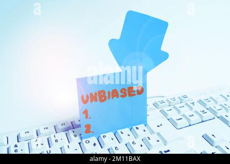 Das Schild zeigt unvoreingenommen an. Geschäftskonzept ohne Vorurteile für oder gegen etwas Unparteiisches Stockfoto