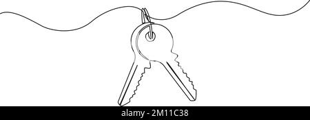 Durchgehende einzeilige Zeichnung des Schlüsselbands auf dem Schlüsselring, Strichgrafiken-Vektordarstellung Stock Vektor