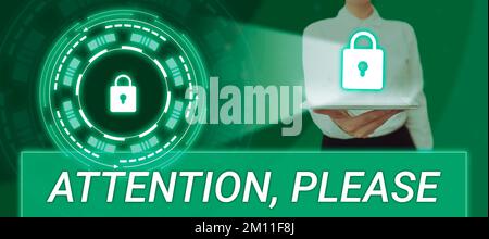 Text mit „Inspiration Attention“, bitte. Geschäftsansatz, um zu gewinnen, wenn es etwas zu verkünden gibt Stockfoto