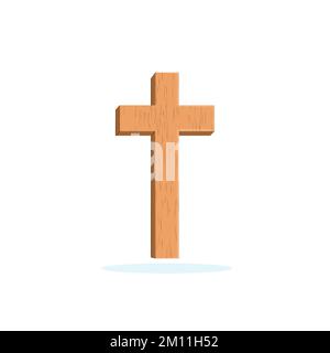 Isoliertes religiöses Kreuz aus Holz. Kirchenartikel. Vektordarstellung Stock Vektor