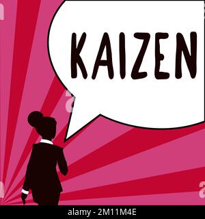 Schild mit Kaizen. Ein Wort über eine japanische Unternehmensphilosophie zur Verbesserung der Arbeitsweisen Stockfoto