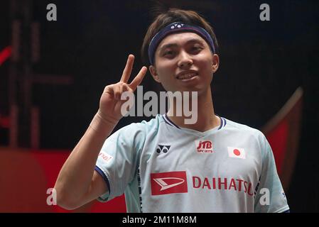 Bangkok, Thailand. 09.. Dezember 2022. Kodai Naraoka aus Japan wurde während des Badminton Menís Double bei den HSBC BWF World Tour Finals 2022 im Nimibutr Stadium gesehen. Kodai Naraoka gewann Lu Guang zu 2-0 (21-19, 21-15). (Foto: Peerapon Boonyakiat/SOPA Images/Sipa USA) Guthaben: SIPA USA/Alamy Live News Stockfoto