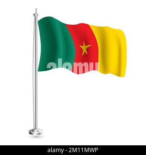 Kamerunische Flagge. Isolierte realistische Wellenflagge des Kamerun-Landes auf Flaggenmast. Vektordarstellung. Stock Vektor