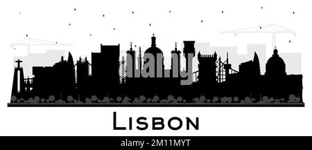 Silhouette der portugiesischen Skyline von Lissabon mit schwarzen Gebäuden isoliert auf Weiß. Vektordarstellung. Lissabons Stadtbild mit Wahrzeichen. Geschäftsreisen Stock Vektor