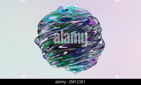 Abstrakte wellenförmige glatte Flüssigkeitsform, organische Kugel, Verformungsprozess, sphärische organische runde biologische Form, 3D-Rendering Stockfoto