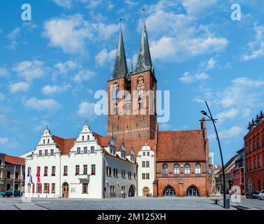 Rathaus, Court Arbour und St. Marienkirche Stockfoto