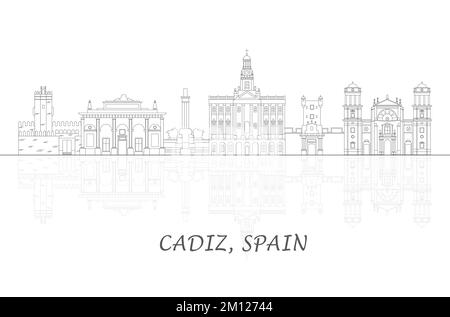 Skizzieren Skyline Panorama von Cádiz, Andalusien, Spanien - Vektorgrafik Stock Vektor